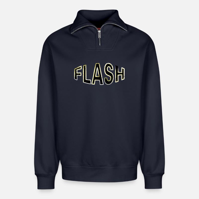Étiquette FLASH avec flashs - Sweat unisexe décontracté en coton biologique à demi-zip – de SPREAD - bleu marine