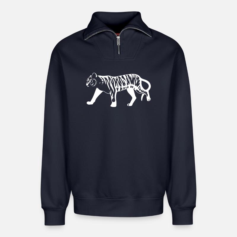 Stilisierter Tiger mit Tiermuster - Relaxed Unisex Organic Half Zip Sweatshirt – von SPREAD - Navy