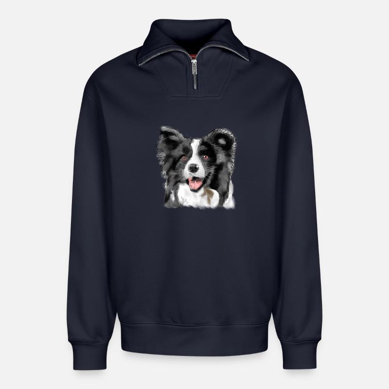 Border Collie - Relaxed Unisex Organic Half Zip Sweatshirt – von SPREAD - Navy