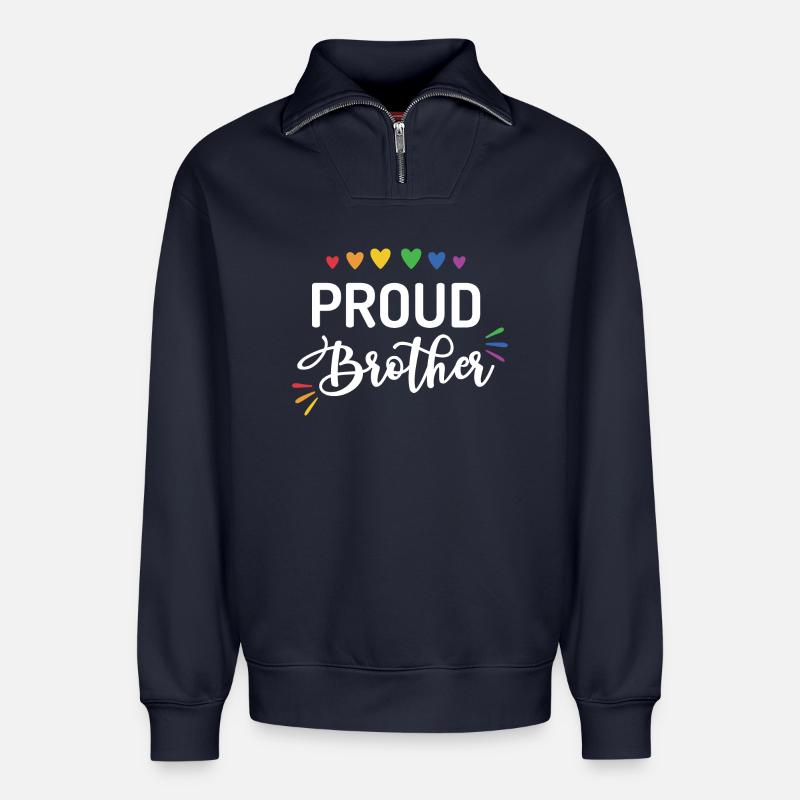 Fier frère - Sweat unisexe décontracté en coton biologique à demi-zip – de SPREAD - bleu marine