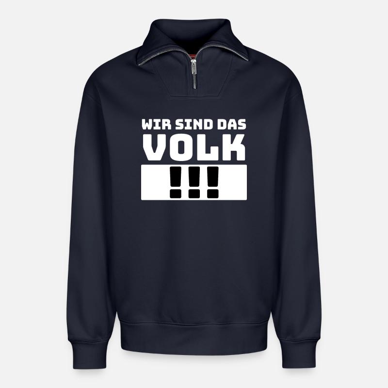 Spruch : Wir sind das Volk - Relaxed Unisex Organic Half Zip Sweatshirt – von SPREAD - Navy