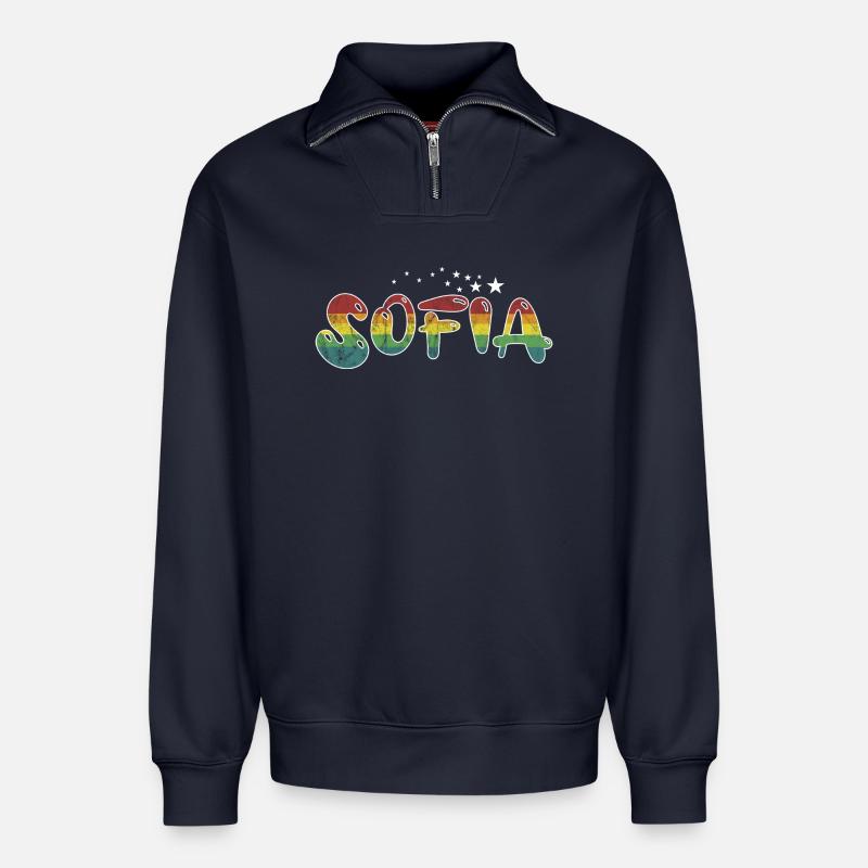 Vorname Sofia Mädchenname Namensgeschenk - Relaxed Unisex Organic Half Zip Sweatshirt – von SPREAD - Navy