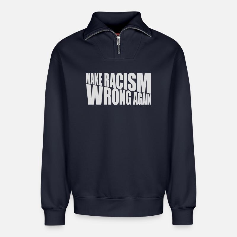 make racism wrong again - Relaxed Unisex Organic Half Zip Sweatshirt – von SPREAD - Navy