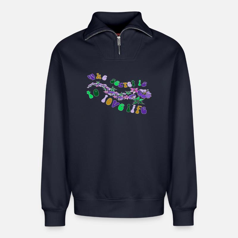 Tiara Flower - Relaxed Unisex Organic Half Zip Sweatshirt – by SPREAD - navy