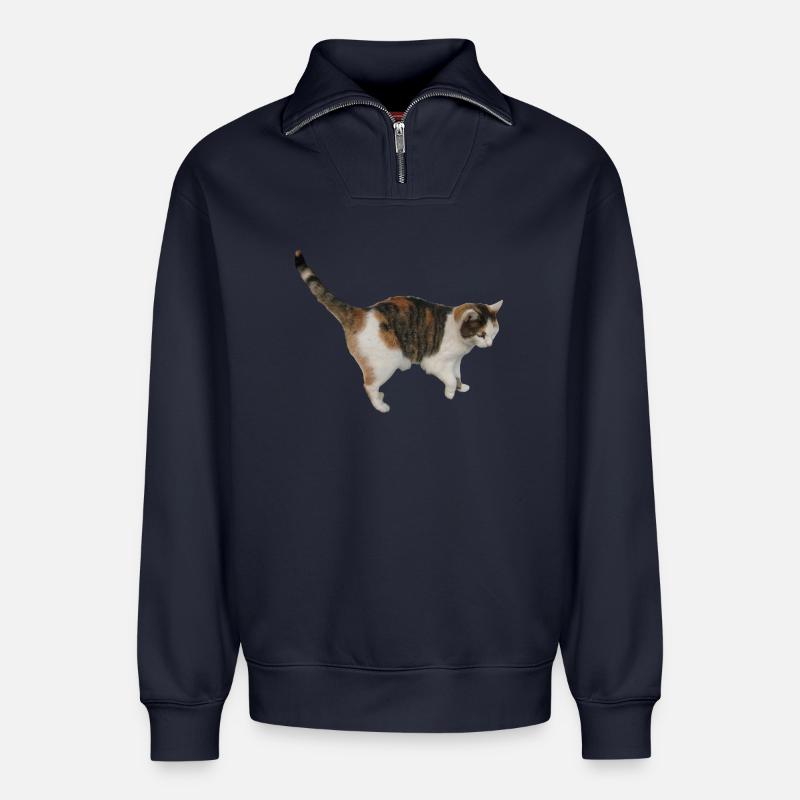 Katze - Relaxed Unisex Organic Half Zip Sweatshirt – von SPREAD - Navy