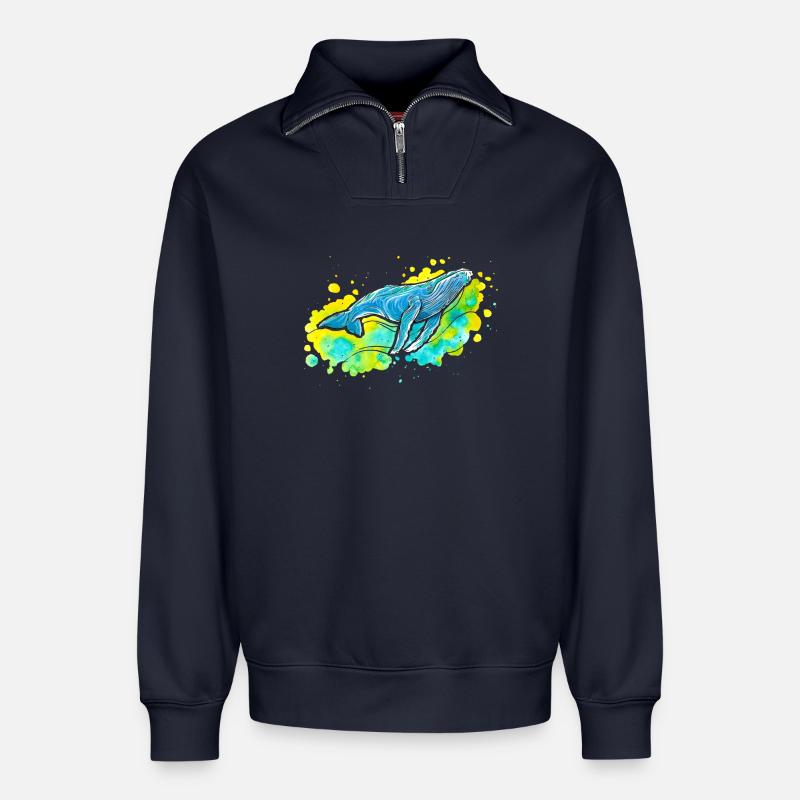 Buckelwal - Relaxed Unisex Organic Half Zip Sweatshirt – von SPREAD - Navy