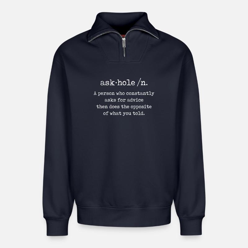 Askhole - Relaxed Unisex Organic Half Zip Sweatshirt – von SPREAD - Navy