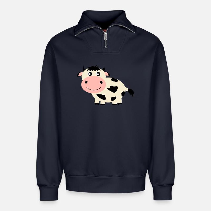 Kuh - Relaxed Unisex Organic Half Zip Sweatshirt – von SPREAD - Navy