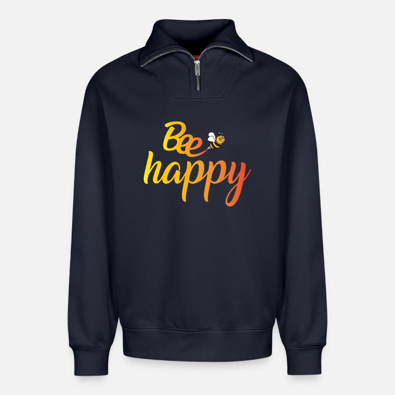 Biene glücklich Gradient Schrift - Relaxed Unisex Organic Half Zip Sweatshirt – von SPREAD - Navy