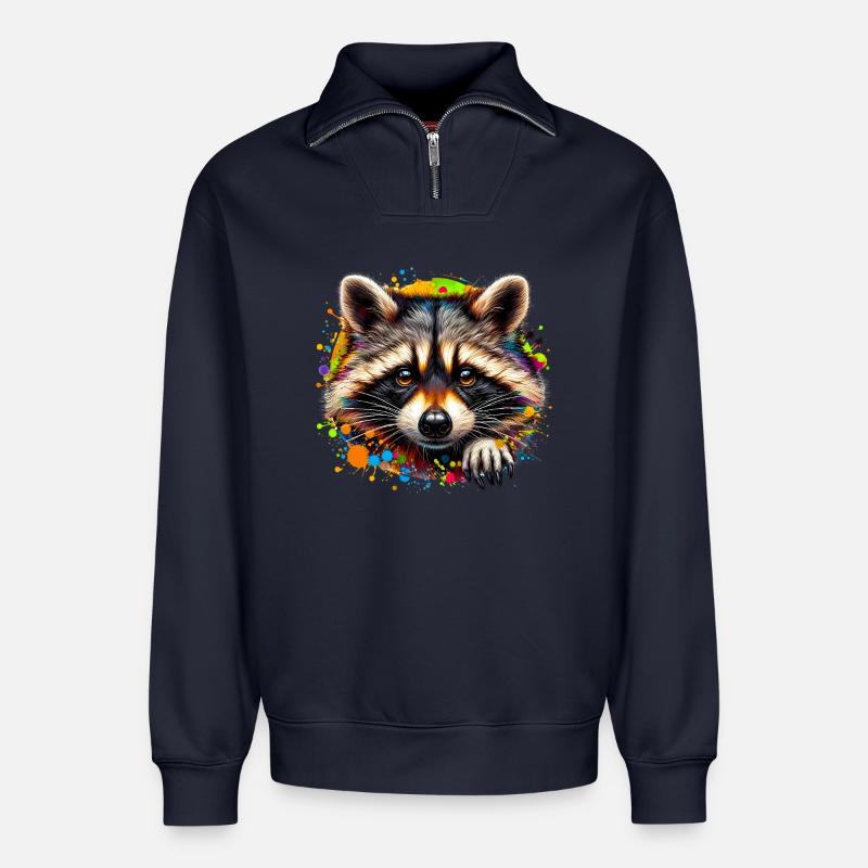 Waschbär - Relaxed Unisex Organic Half Zip Sweatshirt – von SPREAD - Navy