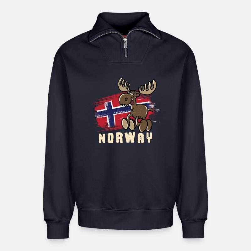Norway - Moose - Relaxed Unisex Organic Half Zip Sweatshirt – von SPREAD - Navy