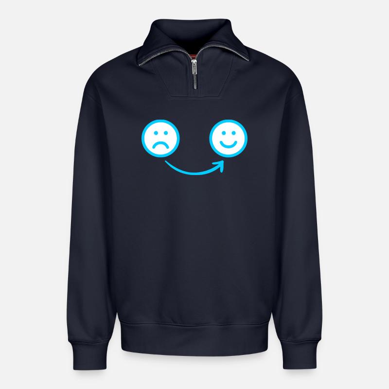 Côlon souriant - Sweat unisexe décontracté en coton biologique à demi-zip – de SPREAD - bleu marine