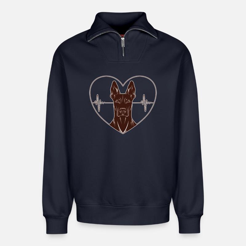 Herz Dobermann Design – Rust Look - Relaxed Unisex Organic Half Zip Sweatshirt – von SPREAD - Navy