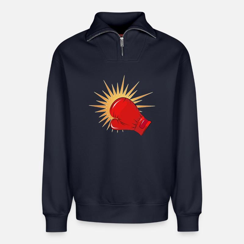 Roter Boxhandschuh mit Schlag-Effekt - Relaxed Unisex Organic Half Zip Sweatshirt – von SPREAD - Navy