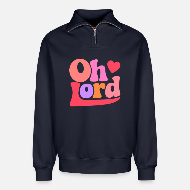 Oh Lord - Relaxed Unisex Organic Half Zip Sweatshirt – von SPREAD - Navy
