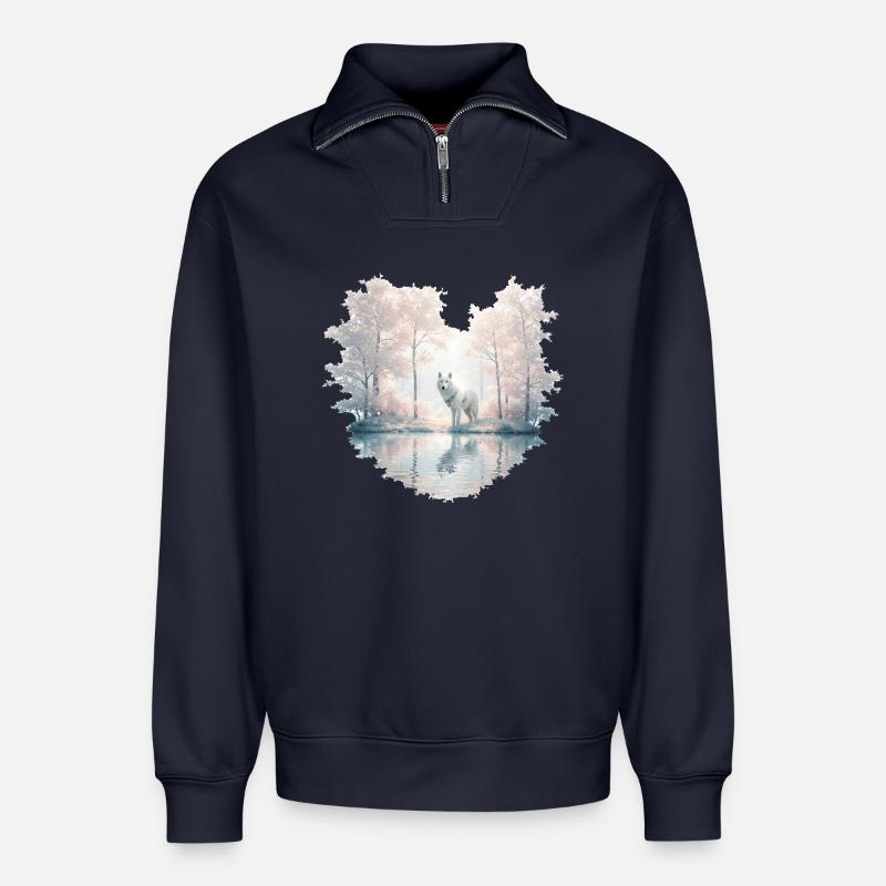 Traum Wolf - Relaxed Unisex Organic Half Zip Sweatshirt – von SPREAD - Navy