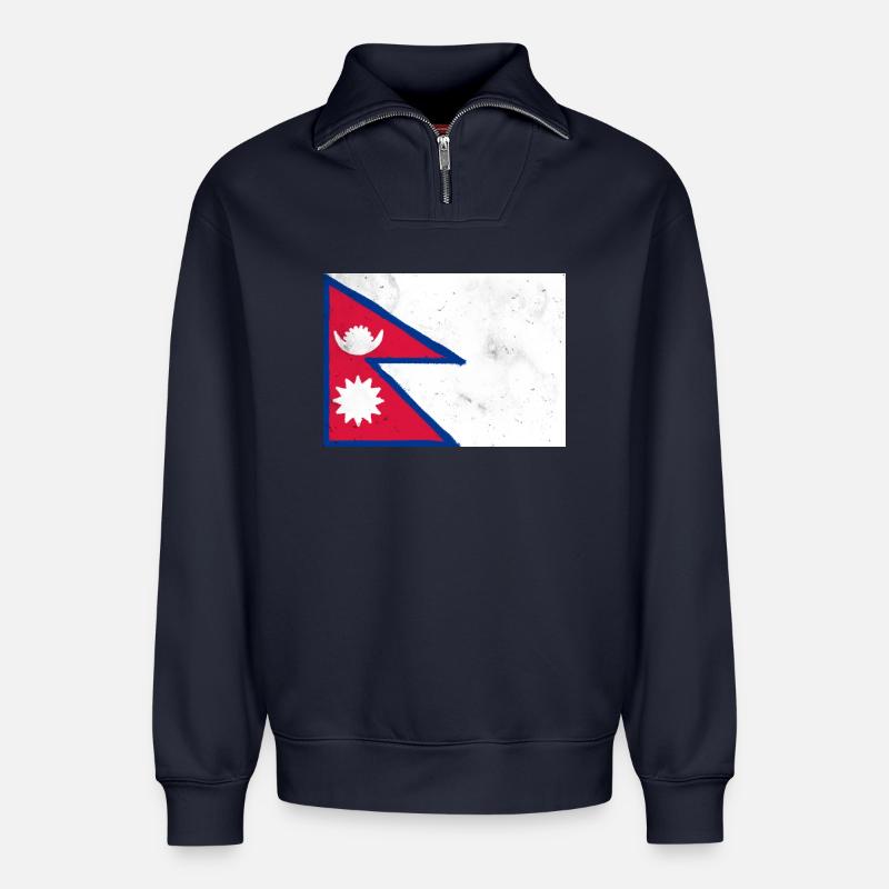 Drapeau du Népal - Sweat unisexe décontracté en coton biologique à demi-zip – de SPREAD - bleu marine