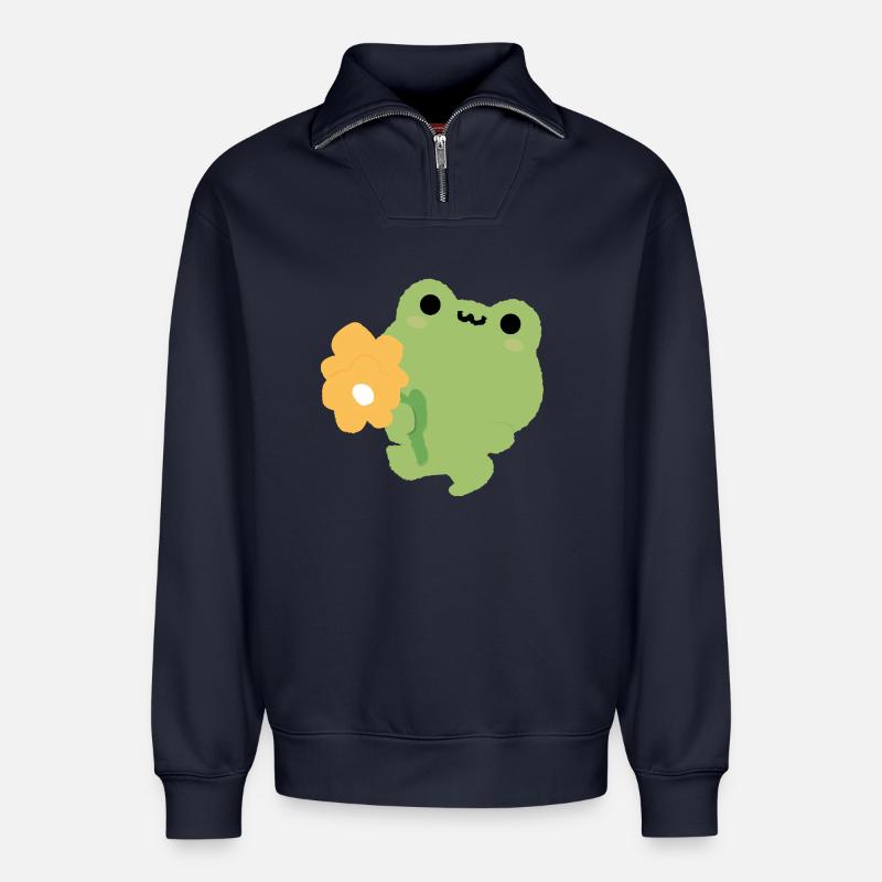 Romantischer Frosch - Relaxed Unisex Organic Half Zip Sweatshirt – von SPREAD - Navy