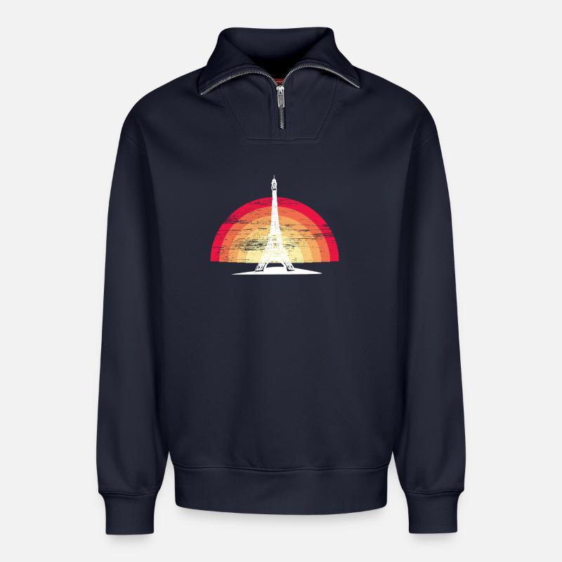 Sunset in Paris - mit Eiffelturm - Relaxed Unisex Organic Half Zip Sweatshirt – von SPREAD - Navy