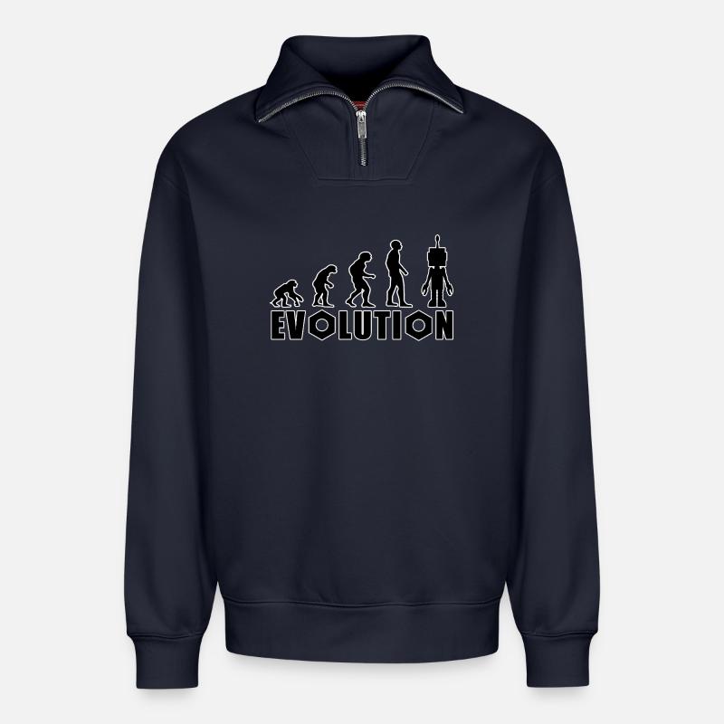 Evolution von Mensch zu Android - Relaxed Unisex Organic Half Zip Sweatshirt – von SPREAD - Navy
