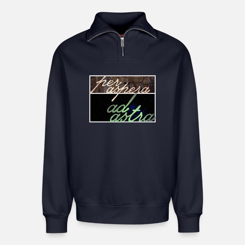 Per Aspera Ad Astra - Relaxed Unisex Organic Half Zip Sweatshirt – von SPREAD - Navy