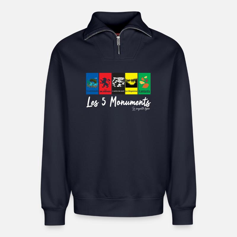 Die 5 Monumente - Radrennen - Relaxed Unisex Organic Half Zip Sweatshirt – von SPREAD - Navy