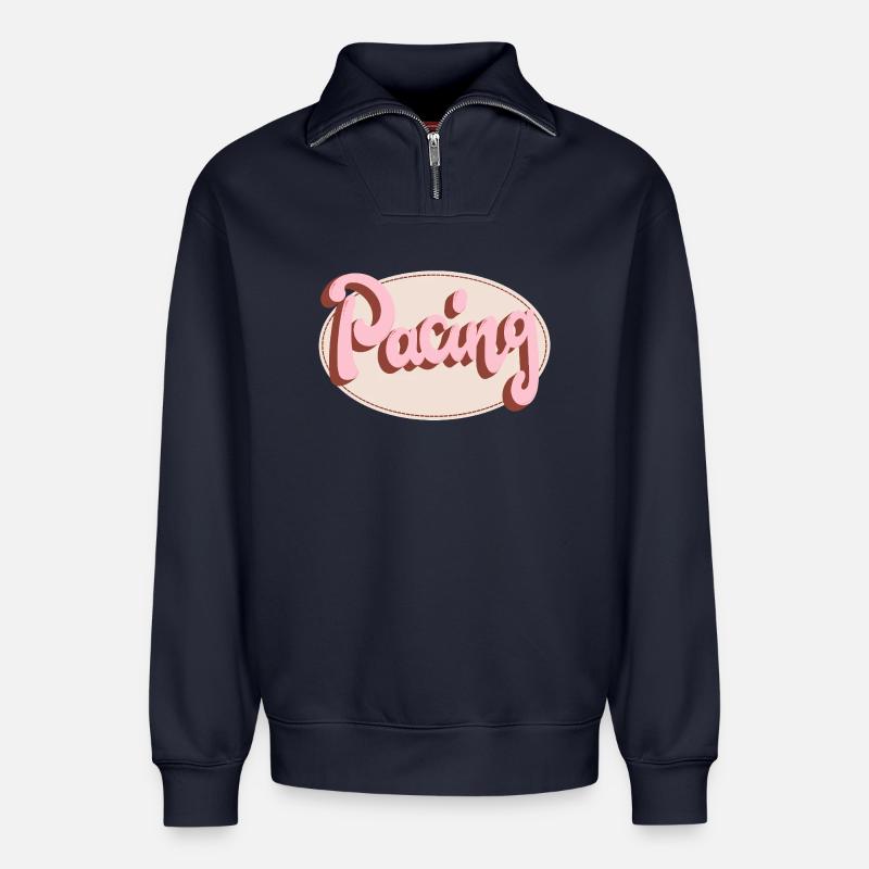 Pacing - Relaxed Unisex Organic Half Zip Sweatshirt – by SPREAD - navy