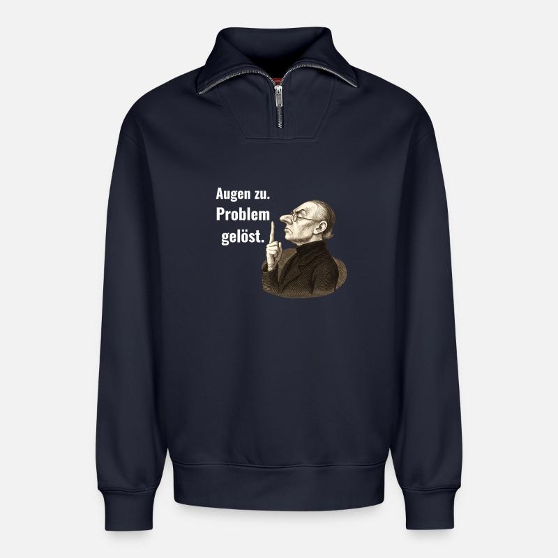 Close your eyes – problem solved. - Relaxed Unisex Organic Half Zip Sweatshirt – by SPREAD - navy