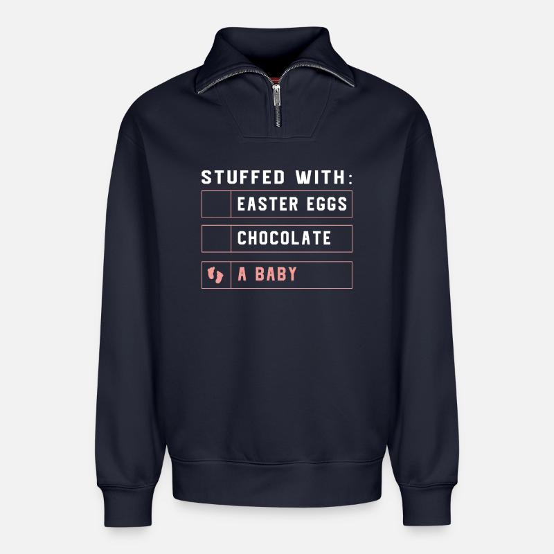 Gender Reveal Ostern Werdende Mutter - Relaxed Unisex Organic Half Zip Sweatshirt – von SPREAD - Navy