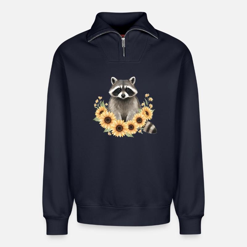 Waschbär - Relaxed Unisex Organic Half Zip Sweatshirt – von SPREAD - Navy