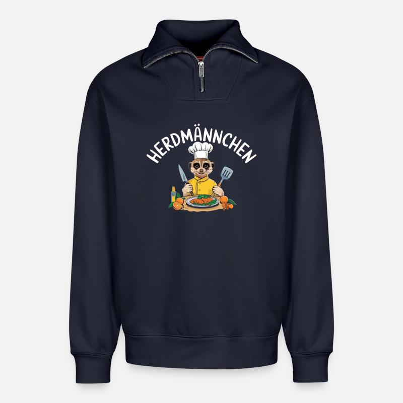  Herdmännchen Koch Erdmännchen Wortspiel - Relaxed Unisex Organic Half Zip Sweatshirt – von SPREAD - Navy