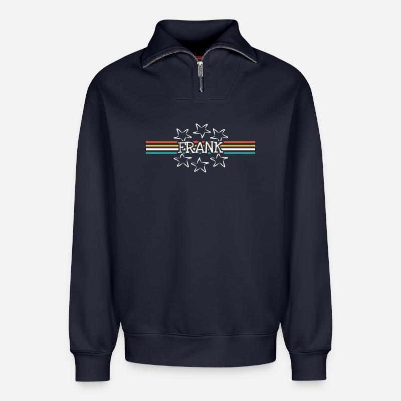 First name Frank - Relaxed Unisex Organic Half Zip Sweatshirt – by SPREAD - navy