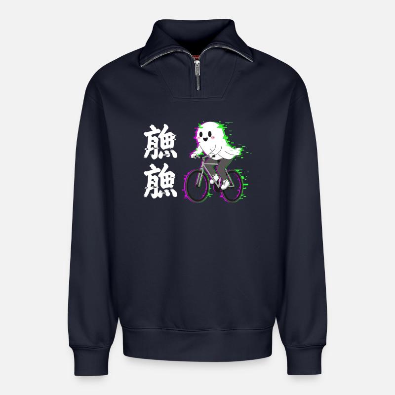 Fantôme néon à vélo - Sweat unisexe décontracté en coton biologique à demi-zip – de SPREAD - bleu marine