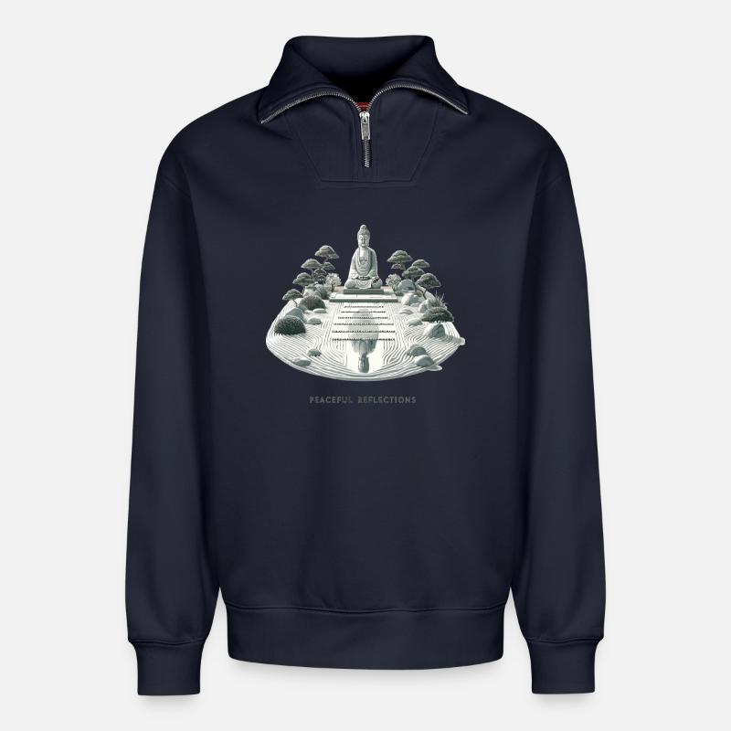 Stille Reflektionen ZenGarten - Relaxed Unisex Organic Half Zip Sweatshirt – von SPREAD - Navy