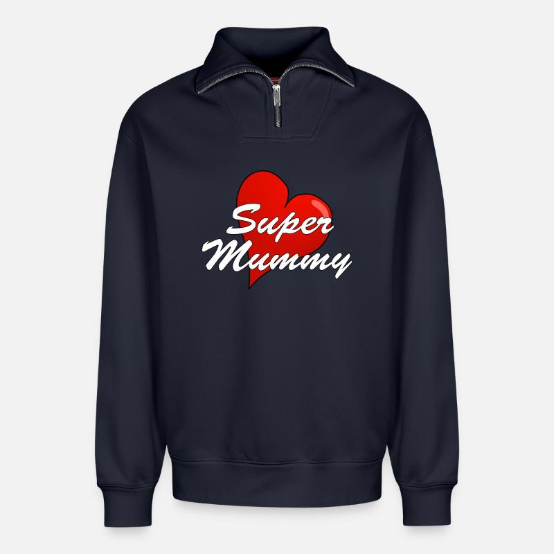 SUPER MAMAN - Sweat unisexe décontracté en coton biologique à demi-zip – de SPREAD - bleu marine