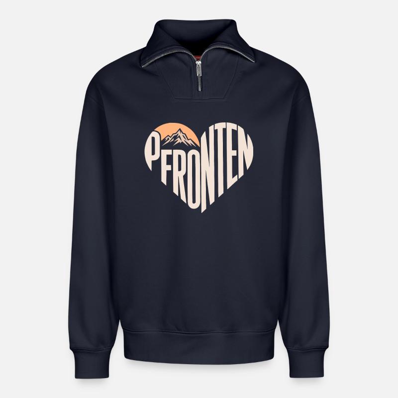 Pfronten Herz mit Sonne und Berg - Relaxed Unisex Organic Half Zip Sweatshirt – von SPREAD - Navy