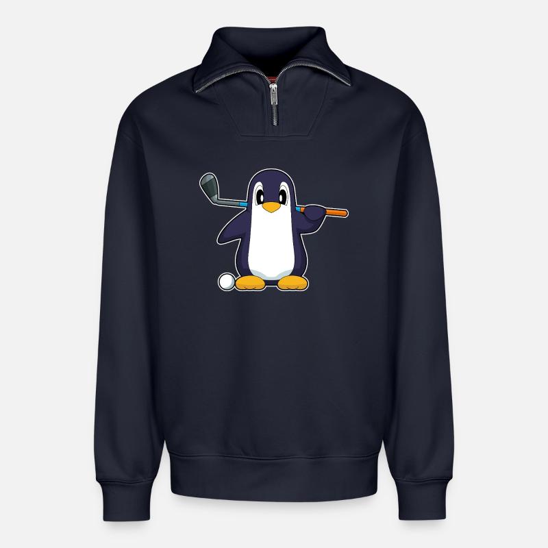 Pinguin Golf Golfschläger - Relaxed Unisex Organic Half Zip Sweatshirt – von SPREAD - Navy