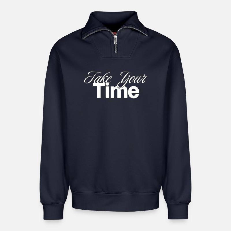 Take Your Time Design - Relaxed Unisex Organic Half Zip Sweatshirt – von SPREAD - Navy