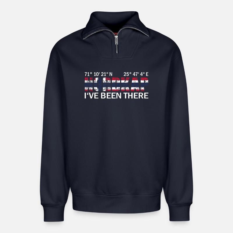 Nordkap Norwegen - Relaxed Unisex Organic Half Zip Sweatshirt – von SPREAD - Navy