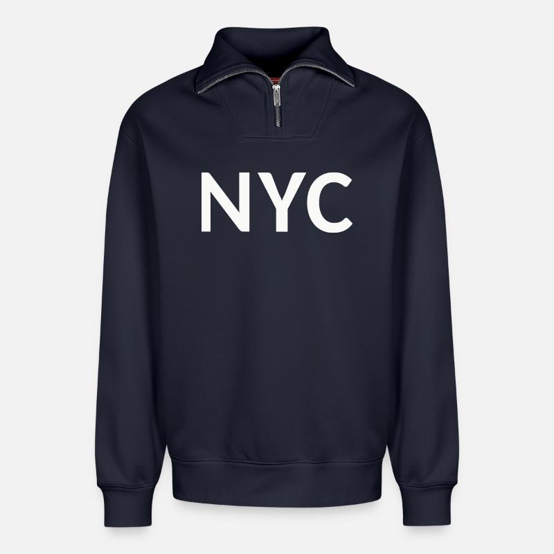 NYC Schriftzug - Relaxed Unisex Organic Half Zip Sweatshirt – von SPREAD - Navy
