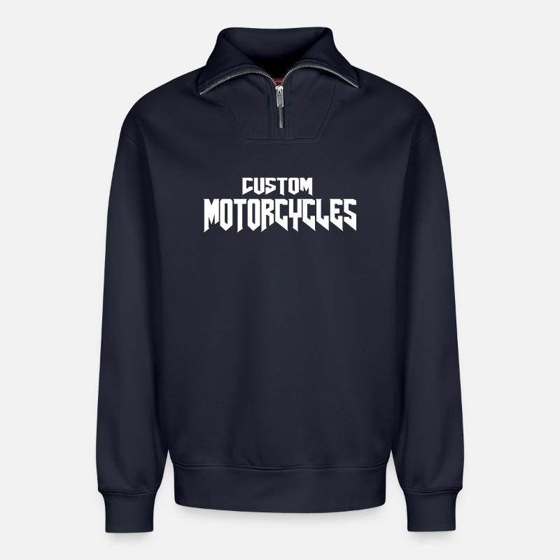 Custom Motorcycles Chopper Biker - Relaxed Unisex Organic Half Zip Sweatshirt – von SPREAD - Navy