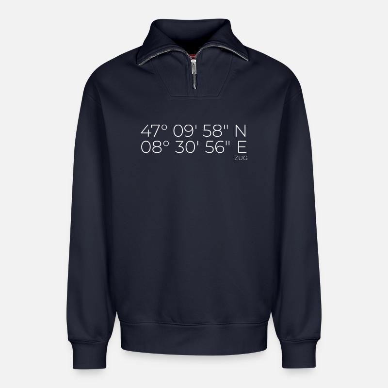 Coordonnées du train - Sweat unisexe décontracté en coton biologique à demi-zip – de SPREAD - bleu marine