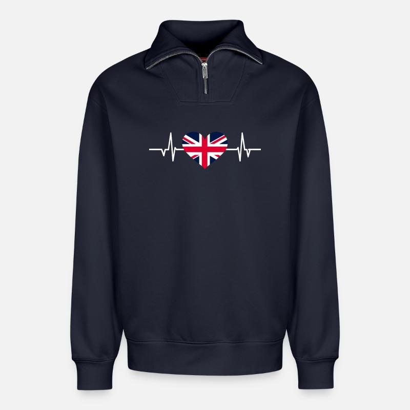 Union Jack Herzschlag - Relaxed Unisex Organic Half Zip Sweatshirt – von SPREAD - Navy
