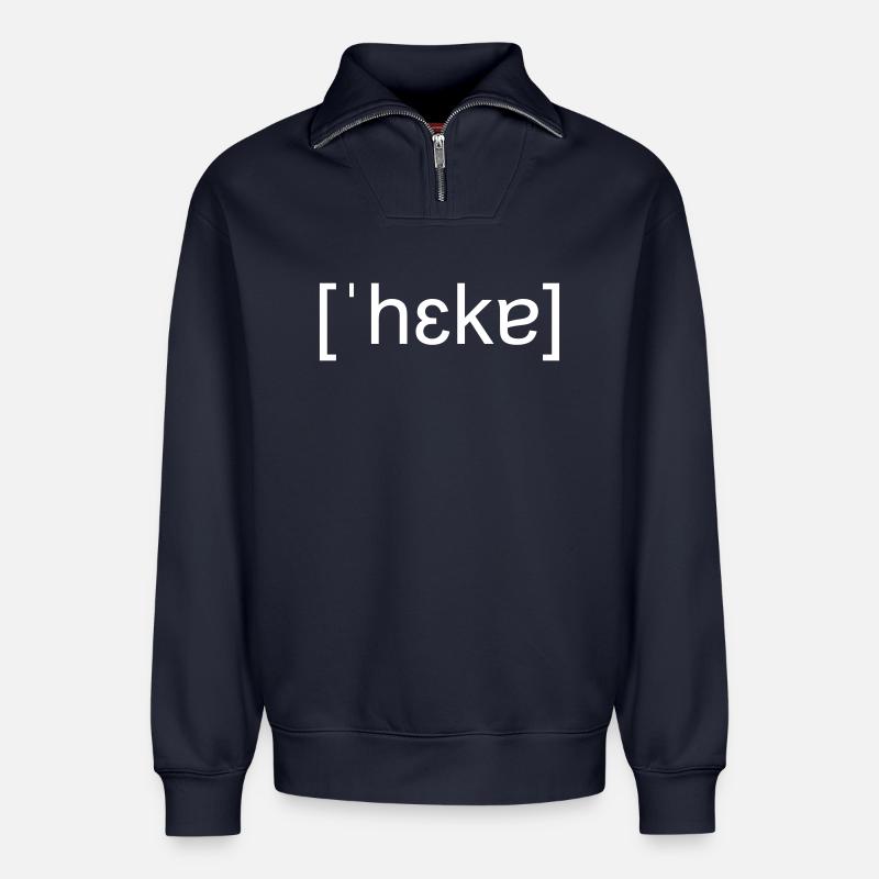 Hacker, phonetic spelling, white - Relaxed Unisex Organic Half Zip Sweatshirt – by SPREAD - navy