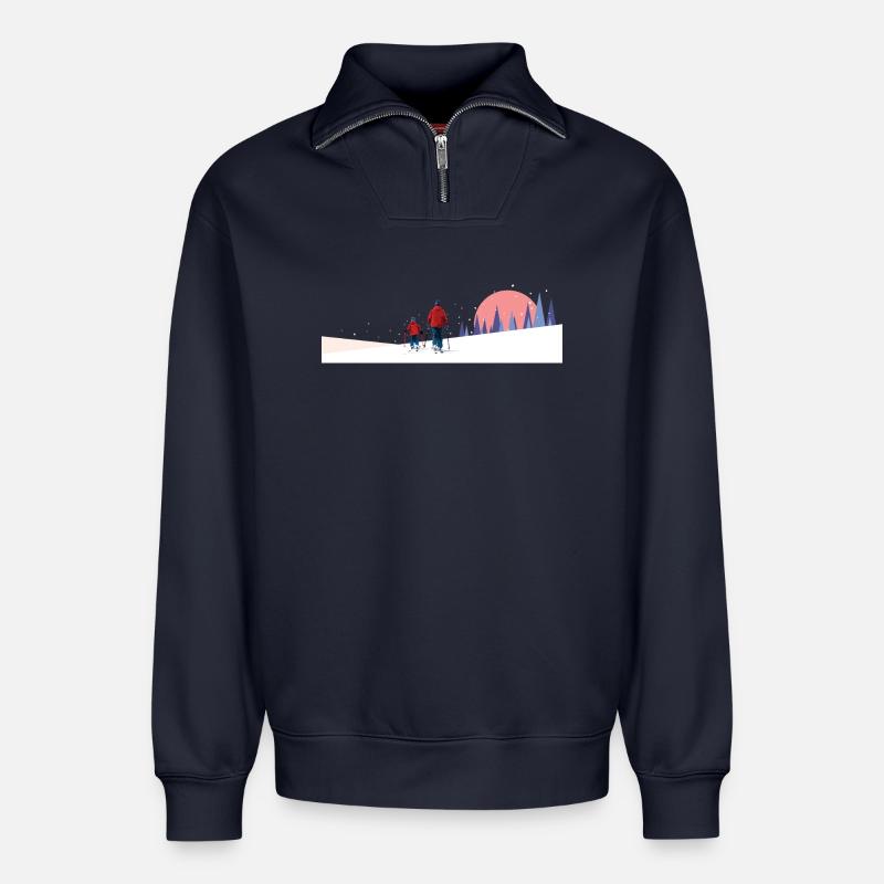 Backcountry Ski Team - Relaxed Unisex Organic Half Zip Sweatshirt – von SPREAD - Navy