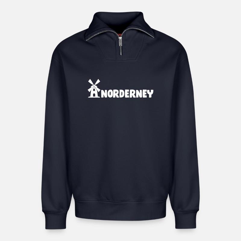 Norderney Windmühle - Relaxed Unisex Organic Half Zip Sweatshirt – von SPREAD - Navy