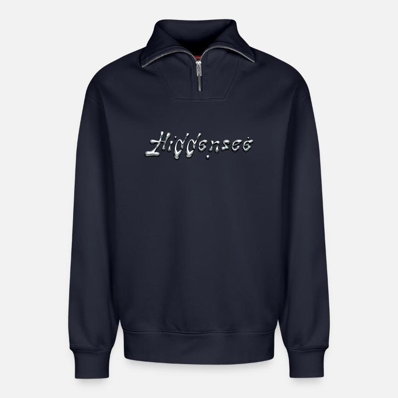 Hiddensee chrome Schriftzug - Relaxed Unisex Organic Half Zip Sweatshirt – von SPREAD - Navy