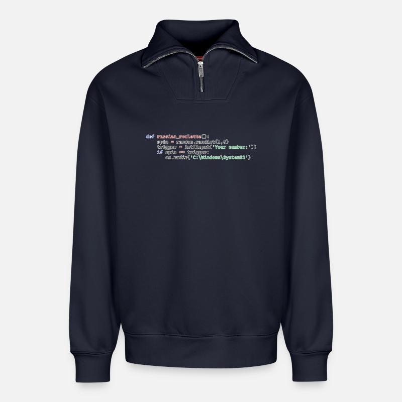 Roulette russe Python - Sweat unisexe décontracté en coton biologique à demi-zip – de SPREAD - bleu marine