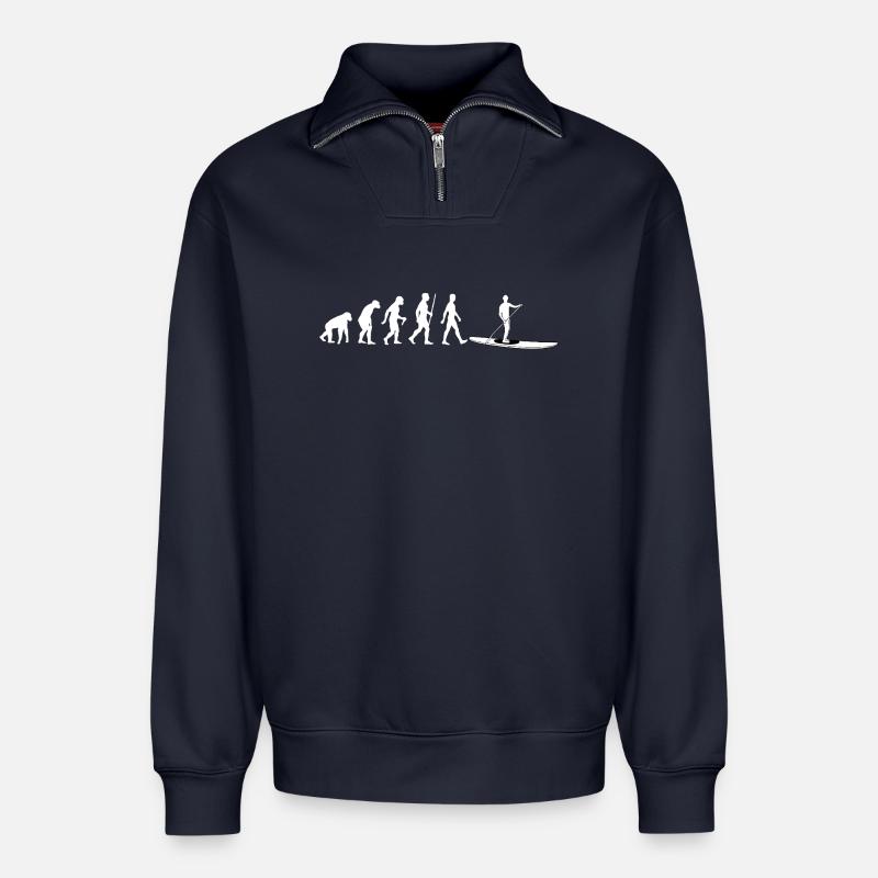 Evolution to Stand-Up Paddleboard - Relaxed Unisex Organic Half Zip Sweatshirt – by SPREAD - navy