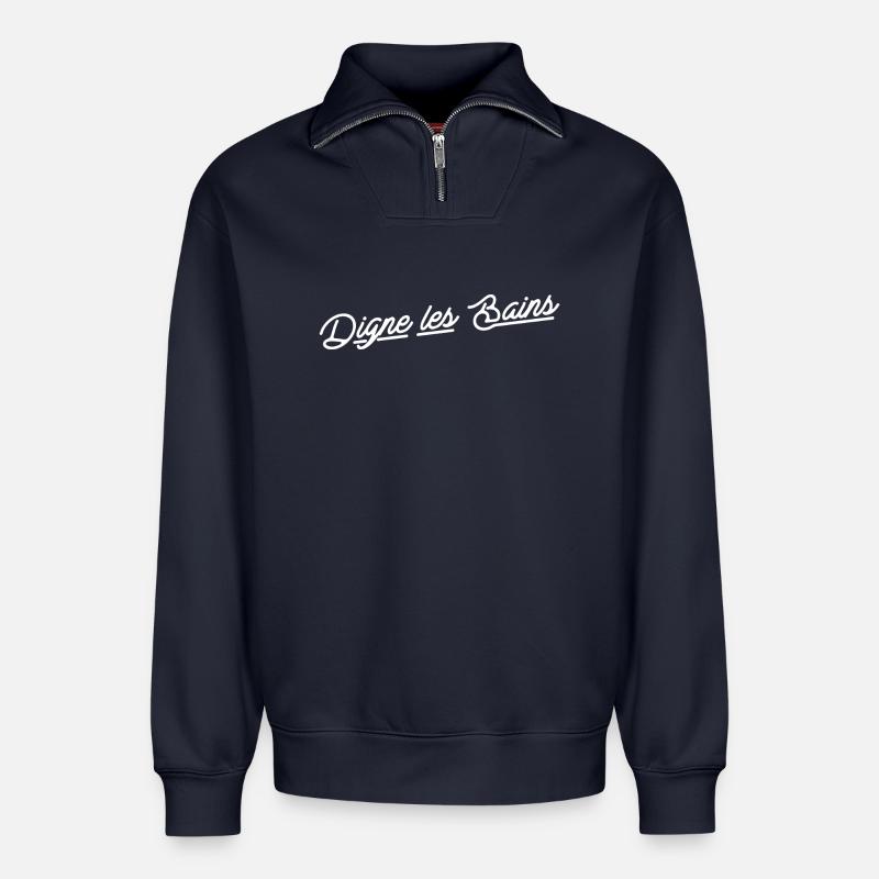 Digne les bains - Sweat unisexe décontracté en coton biologique à demi-zip – de SPREAD - bleu marine